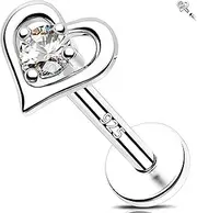 [Melighting] Silver Flat Back Earring Helix Earring Internally Threaded CZ Lip Stud Labret Earring Cartilage Piercing Jewellery
