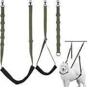 GIWOSK Adjustable Dog Grooming Belly Strap, Grooming Belly Band Extender with Clamp Arm Loop Restraint Leash No Sit Haunch Holder for Pet Dog Table Bathing Grooming, Army Green