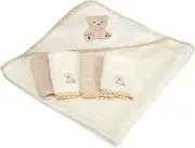 Spasilk Bath Hooded Towels & Washcloths Set for Babies, Hooded Terry Bath Towel & 4 Washcloths, Beige