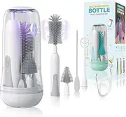 Orzbow Electric Bottle Brush Set With UV Steriliser for Baby Bottles, Milk Froth, Straw and Nipple Brush, Drying Stand - Grey