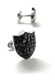 Moab Crystals Shield Cufflinks Full Black Crystals Cuffs 3D Design Silver