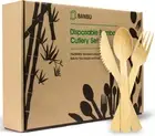 Bamboo Disposable Utensils (200PK: 80 Forks 80 Spoons 40 Knives) Compostable ...