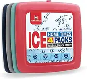 Home Times 4 Pack Slim Thin Reusable Ice Packs for Lunch Boxes, Coolers & Camping - Quick Freeze, Long Lasting Space Saving Freezer Packs, Multifunction Cooler Ice Brick