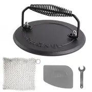 Grill Press + Chainmail Scrubber + Scraper - Cast Iron Burger Bacon Steak Ham...