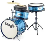 Stagg Kids Child's Full Drum Set Kit - Blue + Sticks, Cymbals & Throne
