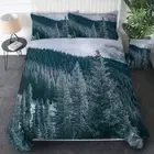 Trees Duvet Cover Set Queen Size, Rocky Mountains Frosted Effect Landscape,