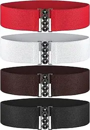 [Chuangdi] 4 Pack Vintage Wide Hook Plus Stretchy Elastic Waist Belt Waistband Corset Cinch Belt