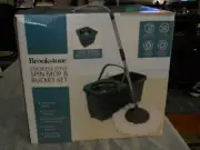 Brookstone Stainless Spin Mop & Bucket Set New