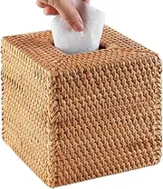 Rattan Tissue Box Cover Square, Hand Woven Wicker Tissue Holder, 5.7 x 5.7 X 5.7 Inch for Bathroom Vanity Countertop, Night Stands, Office Desk Natural (Square - Honey Brown)