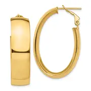 14K Yellow Gold High Polished 10mm Omega Back Oval Hoop Earrings