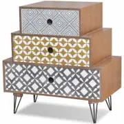 vidaXL Nightstand with 3 Drawers Brown Side Table Steel Legs Hallway Bedroom