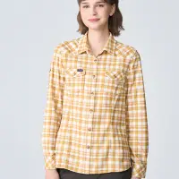 在飛比找Yahoo奇摩購物中心優惠-Wildland荒野女彈性格紋內刷毛保暖襯衫月桂樹黃