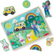 Melissa & Doug Ms. Rachel Wooden Song Peg Puzzle Light Activated with Full Songs