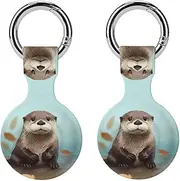2PCS for Cute Otter Air Tag Holder Case Waterproof & Shockproof Anti-Scratch Protective Air Tag Cover with Keychain Ring Silicone Tags Holders for Luggage, Backpack, Keys, Pet