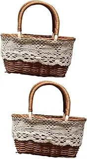BESPORTBLE 2 pcs Handmade Willow Flower Basket with Double Drop Down Handles for Weddings Showers Special Occasions and Home Decor for Floral Arrangements and present Presentation