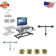 Ergonomic Standing Desk Converter with Dual Monitor Mount - 31.5 Inch Grey Riser