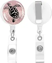Badge Reels Retractable,Id Badge Holders Retractable,Badge Clips Retractable ID Card Holder for Teacher, Student, Office Worker(Rose Gold Glitter Turtle)
