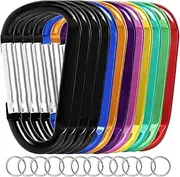 12PCS Carabiner Keychain Clip - 3" Aluminum Carabeaner Key Clip,D Ring Shape Caribeener Hook Buckle,Spring Snap Key Chain Clips