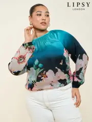 Lipsy Blue Curve Floral Printed Ballon Sleeve Blouse (AT5023) | $102