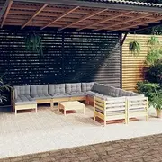 12 Piece Garden Lounge Set with Grey Cushions Pinewood, Furniture Sets, Patio Furniture