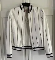 Brooks Brothers Women’s Off White Striped Lined Front Zip Jacket Size S