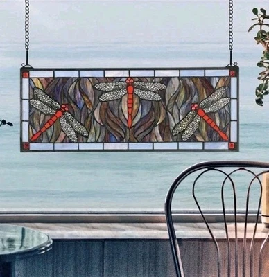 Dragonfly Stained Glass Tiffany By Toscano Window Hanging New Without Tags