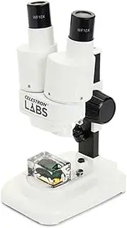 [Celestron] S20 Portable Stereo Microscope w/20x Power, 2 Insect Specimens in Clear Plastic, 2 AA Batteries, Upper Illuminator