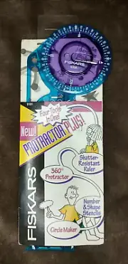 Fiskars Protractor Plus 4 Tools in One Numbers Shapes Stencils Circles MadeinUSA