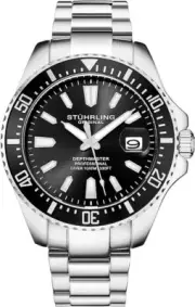 WATCH Stührling LUXURY MEN BLACK *ProDive + NEW / BOX & ACCESORIES