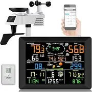 7 in 1 Weather Station, Wi-Fi Indoor/Outdoor Weather Station, with Thermometer, Humidity, Rain Gauge, Anemometer, Date & Frost Alarm, for Home, Garden, Farm