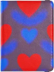 [Amooorous] Red Blue Gradient Valentine Love Leather decorative Passport Holder Cover Wallet Wallet Combo Passport Holder Case Ultra Slim, Red blue gradient Valentine love, 1 size