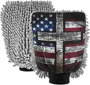 XYMZR Black Cross American Flag Absorbent Microfiber Car Wash Mitt, Funny Cute Anime Scratch Free for Cars Cleaning, Home Cleaning Mitts, 2 Pack, 10.24” L x 7.09” W
