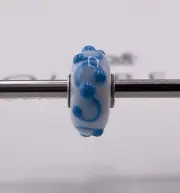 Trollbeads White & Blue Swirl Bump Glass Bead Sterling Silver Core Retired
