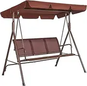VEVOR 3-Seat Patio Swing Chair, Outdoor Patio Swing with Adjustable Canopy, Porch Swing with Armrests, Teslin Fabric and Alloy Steel Frame, for Balcony, Backyard, Patio, Garden, Poolside, Brown