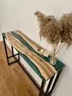 Wood & Green Epoxy console Table for entryway, kitchen Live edge Table with legs