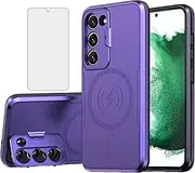 [Asuwish] Phone Case for Samsung Galaxy S23 Plus S23+ 5G with Tempered Glass Screen Protector and Stand Slim Cell Cover Hard Hybrid Mobile S23plus 23S + S 23 23+ SM-S916U 6.6 inch Women Men Purple
