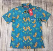 Shinesty Captain Morgan Hawaiian Shirt Mens Size M Blue Short Sleeves Cocktails
