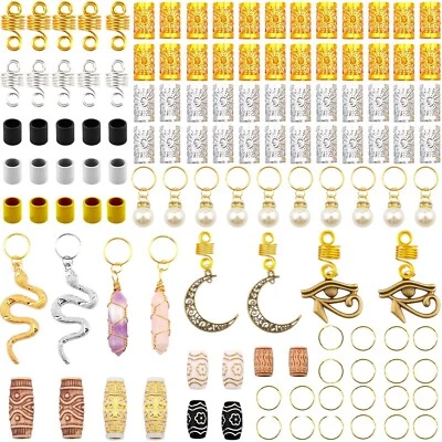 121Pcs Dreadlock Jewelry Crystal Wire-Wrapped Beads Hair Cuffs & Pendants .