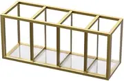 NIUBEE Acrylic Pen Holder 4 Compartments, Gold Copper Border Pencil Organizer Cup for Countertop Desk Accessory Storage