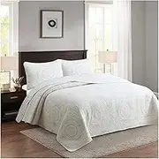 YIZUFU Bedspread Sets King, 3 Piece with Pillowcase, Cotton, Queen, King, White,Bedding