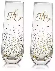 Stemless Wedding Champagne Flute - Mr And Mrs Champagne Flutes With Gold Dots