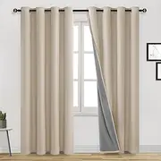 [DWCN] 100% Blackout Curtains for Living Room with Liner, Double Layer Thermal Insulated Full Room Darkening Noise Reducing Eyelet Curtains 2 Panels, Each W132cm x D 213cm, Beige