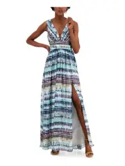 AIDAN AIDAN MATTOX Womens Blue Sleeveless Maxi Evening Fit + Flare Dress 14