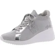 DKNY Womens Kasia Silver Lace-Up Knit Wedge Boots 8.5 Medium (B,M) BHFO 1125