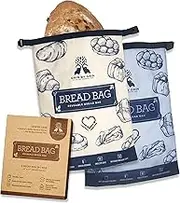 GRIN BY GRIN- 2 Packs Bread Bags to Keep Bread Fresh, Reusable Zipper Bread Bags for Homemade Bread Loaf, Freezer Bread Storage Bag, Bread Container, Fresh Keeping Extra Large Linen Bread Bags, Reusable Food Storage Bag