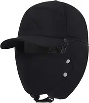 [YJZQ] Men's Aviator Hat Warm Fur Hat Winter Hat with Ear Flaps Cotton Trapper Hat Outdoor Windproof Pilot Hat Keeps Warm When Skiing Ice Skating