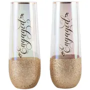 2pc Engaged Celebration 180ml Stemless Champagne Flute Drinking Glasses 16cm