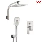 Brushed Nickel Square 8/10/12" Shower Head Handset Gooseneck Arm Diverter Mixer