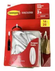 3M Command Indoor Medium Designer Hanging Hooks, 16 Hooks & 20 Strips