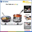 Portable Electric Stove Stainless Steel Double Burner Cooktop Compact Adjusta...